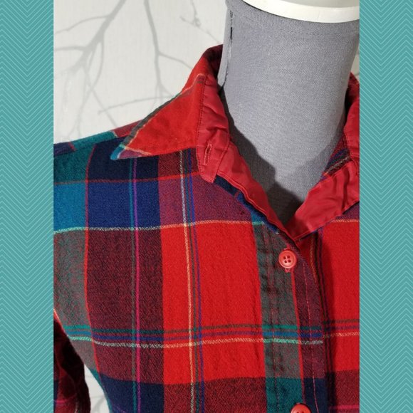 Pendleton VTG Red Plaid Wool USA Made Button Front Shirt - Picture 2 of 7